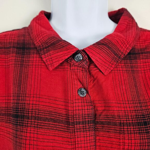 Ava & Viv Womens Red & Black Plaid Button-Down Shirt Size 2X Chest Pockets Cozy - Picture 4 of 10